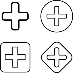 Obraz premium Plus Sign Icon Set | Vector Add Symbols Four Style Plus Icons | Outline Vector Graphics Add Symbol Collection | Circle, Square, Diamond Plus Icons