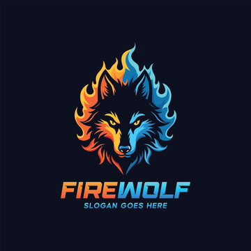 Abstract fire wolf vector logo design template. 
