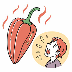 Spicy Red Pepper Steaming with Heat and Fiery Face – Bold and Fun Cartoon Vegetable Vector