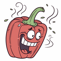 Spicy Red Pepper Steaming with Heat and Fiery Face – Bold and Fun Cartoon Vegetable Vector