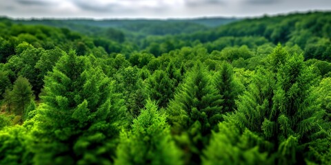 Fototapeta premium Lush green forest landscape under cloudy sky