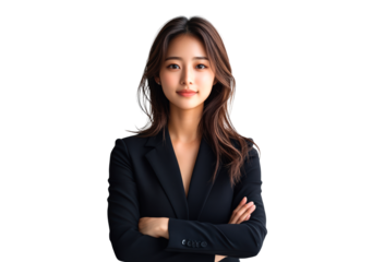 Asian business woman with crossed arms looking at the camera PNG