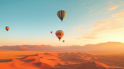 Obraz premium Hot Air Balloons Soaring Over the Namib Desert at Sunrise