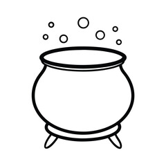 witch cauldron line art on white background.eps