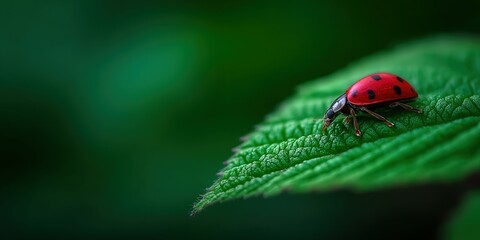 Obraz premium Colorful ladybug resting on a green leaf
