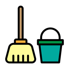Mop and Bucket Vector Filled Icon Design