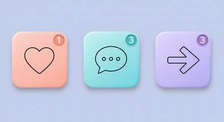 UI Icons: Love, Chat, Next - Pastel Design