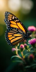 Fototapeta premium Vibrant butterfly perched on a blooming flower
