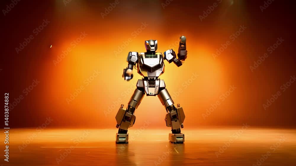 Aufkleber humanoid robot dancing on a futuristic stage. concept of robotics, modern technology, artificial int