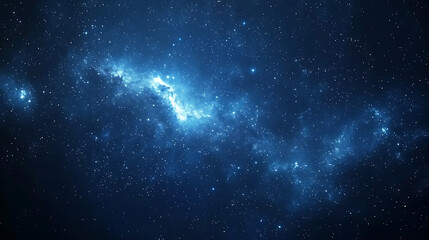 Naklejka premium A mesmerizing expanse of deep blue space speckled with shining stars and glowing ethereal nebulae.