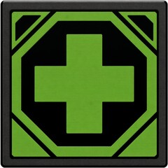 Obraz premium Abstract Green Cross Design: Geometric Shapes and Dark Textured Border, a digital illustration.