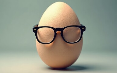 Quirky brown egg adorned with black glasses positioned against a neutral background, offering a unique blend of playful creativity and whimsy perfect for conceptual stock photography