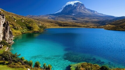A stunning mountain lake surrounded by green hills and mountains