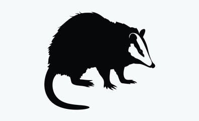 Opossum silhouette, wild animal silhouette, vector illustration