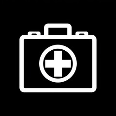 Obraz premium Medical Kit Symbol in White on Black Background: First Aid Icon for Healthcare and Emergency Services