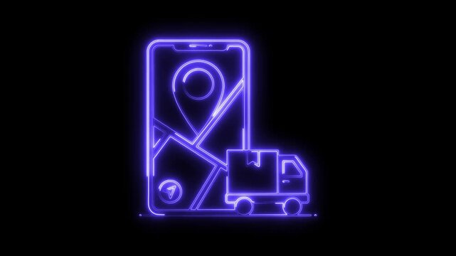 Glowing neon delivery service icon isolated on black background. HD Video motion graphic animation