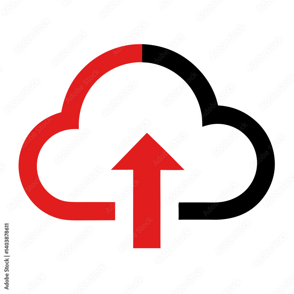 Poster cloud upload icon: a striking graphic design of a cloud with an upward-pointing arrow, symbolizing d