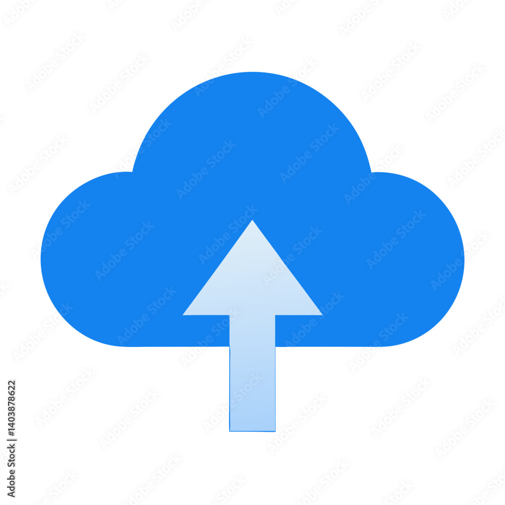 Poster cloud upload: an illustration of a light blue cloud with an upward-pointing arrow representing data 