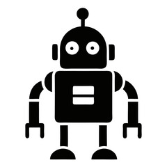 Naklejka premium Simple Robot Silhouette: A minimalist depiction of a classic robot design, embodying technological simplicity and modern design, with a bold outline and stark contrast.