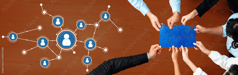 Poster this image captures a collaborative networking scene where diverse hands actively engage in assembli