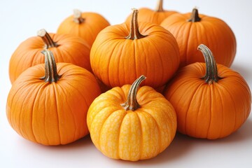 Obraz premium A cluster of orange pumpkins with various textures and sizes