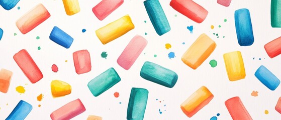 A colorful painting of blocks with a white background