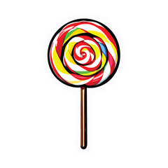 Delicious hard candy lollipop featuring a captivating rainbow swirl pattern
