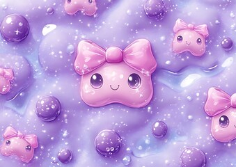 Cute slime characters, purple, pink