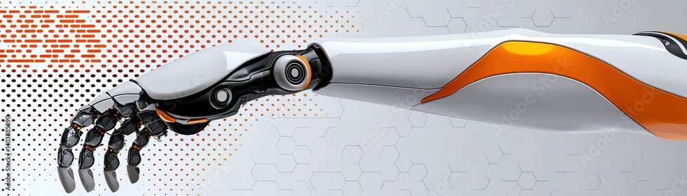 Poster a modern robotic arm shows intricate mechanical components with design