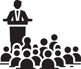 Download this public speaker speaking event silhouette vector EPS icon. Ideal for presentations, motivational speakers, conferences, and event marketing projects.