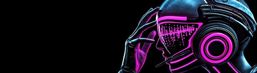 Obraz premium A person wearing futuristic technology with pink and blue lighting