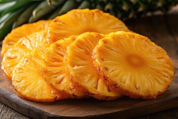 Close-up of Grilled Pineapple Slices on a Wooden Cutting Board