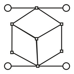 Minimalist Black and White Geometric Cube with Connected Nodes Icon Isolated