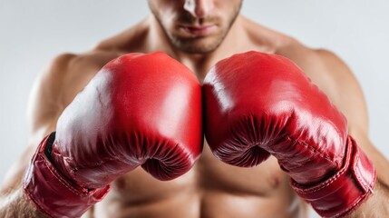 Boxer Posing with Red Boxing Gloves Showing Athletic Muscular Physique
