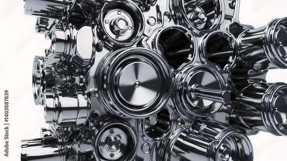 Poster metallic component structure with shiny surfaces and curved designs