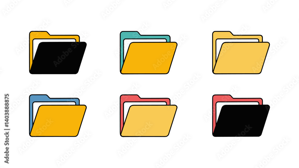 Fototapete colorful folder icons: a set of six diverse folder icons in various colors, suitable for user interf