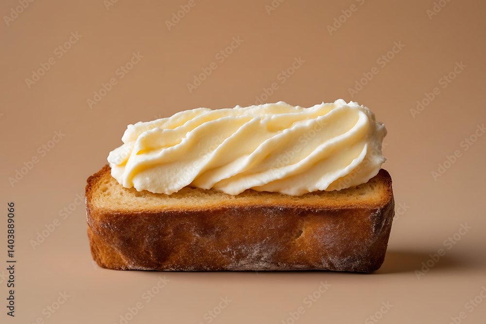 Aufkleber toast with fluffy topping: a light-colored, toasted slice of bread generously topped with a swirl of