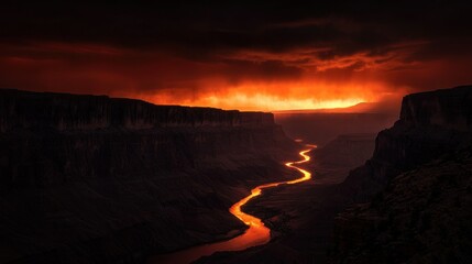 Fototapeta premium A winding river flows through a deep and dramatic canyon
