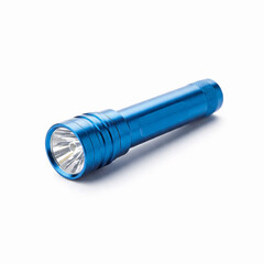 Blue flashlight isolated on white background front view 3d illustration