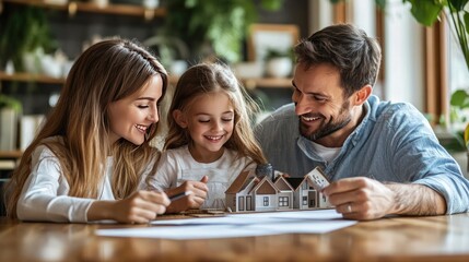 Happy family plans their future home together.