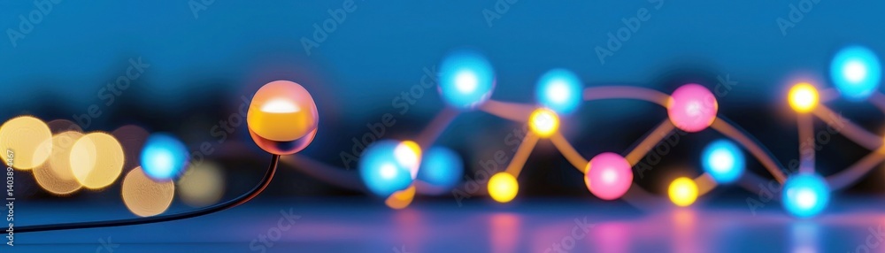 Aufkleber connected colorful illuminated orbs arranged with glowing lines in space