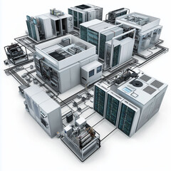 Data center power scalability facility virtualization. Modern data center featuring energy-efficient systems for optimal performance.