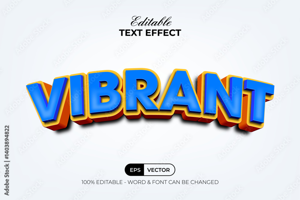 Poster vibrant text effect 3d curved style. editable text effect.