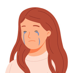 Crying woman in tears. Sad depressed frustrated female weeping in despair, grief and sorrow.