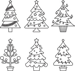 Christmas tree line art vector illustration isolated On Transparent Background