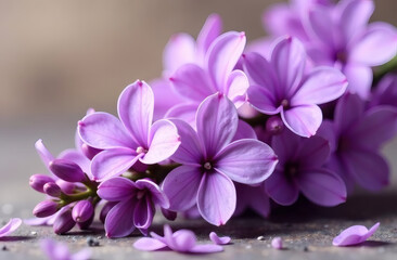 A branch of lilac on the table, lilac flowers in close-up, good for background