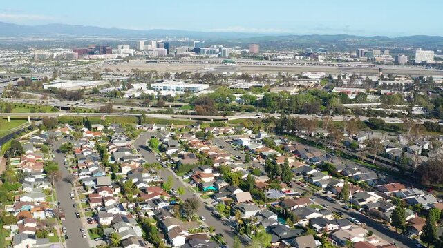 Aerial drone shot view of Orange County Costa Mesa Irvine buildings airport 03
