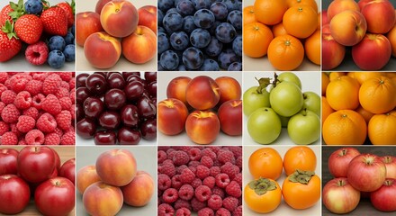 Fresh Fruit Collage: Berries, Apples, Peaches