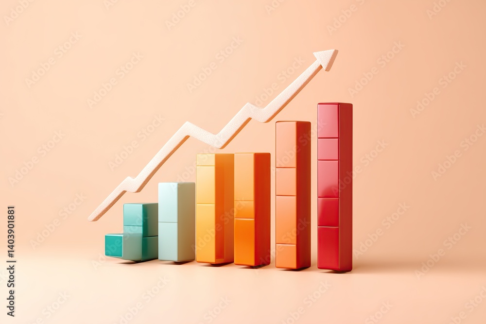 Poster bar graph showing upward trend with colorful blocks on a light background