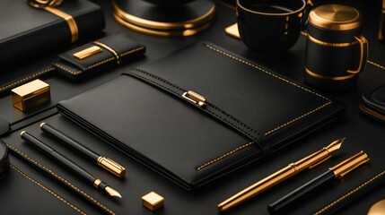 Luxurious black and gold office supplies